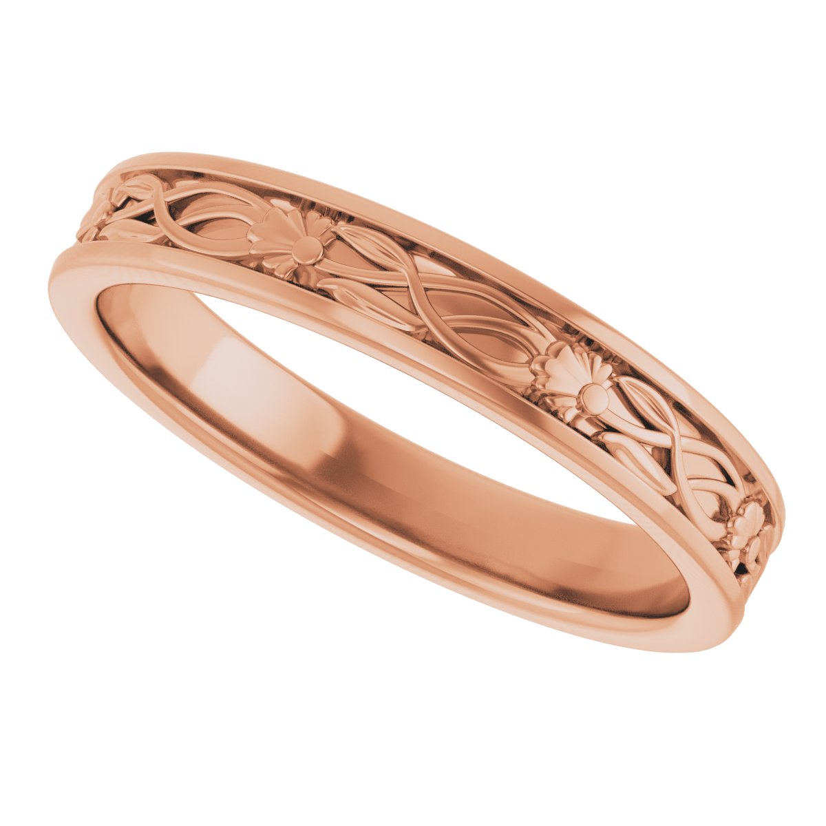 Floral Flat Band with Bead Blast Finish