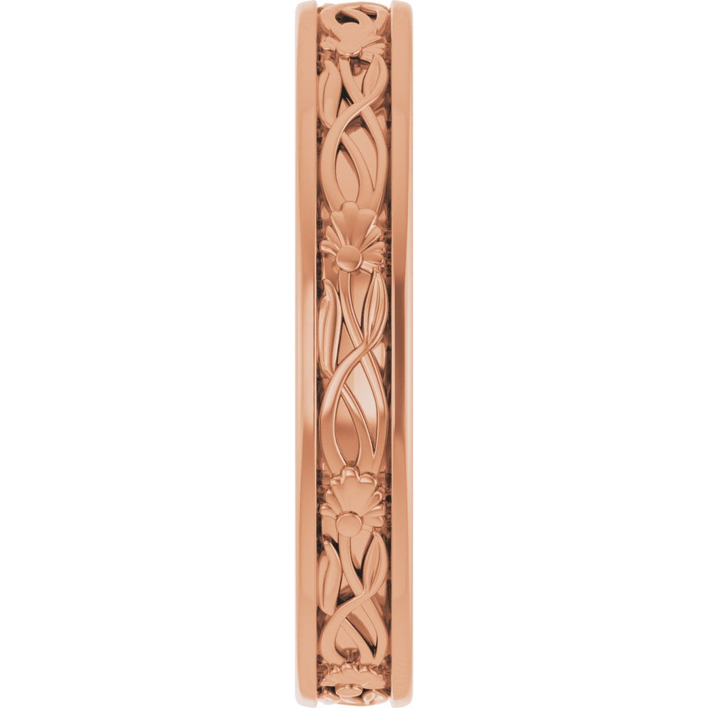 Floral Flat Band with Bead Blast Finish
