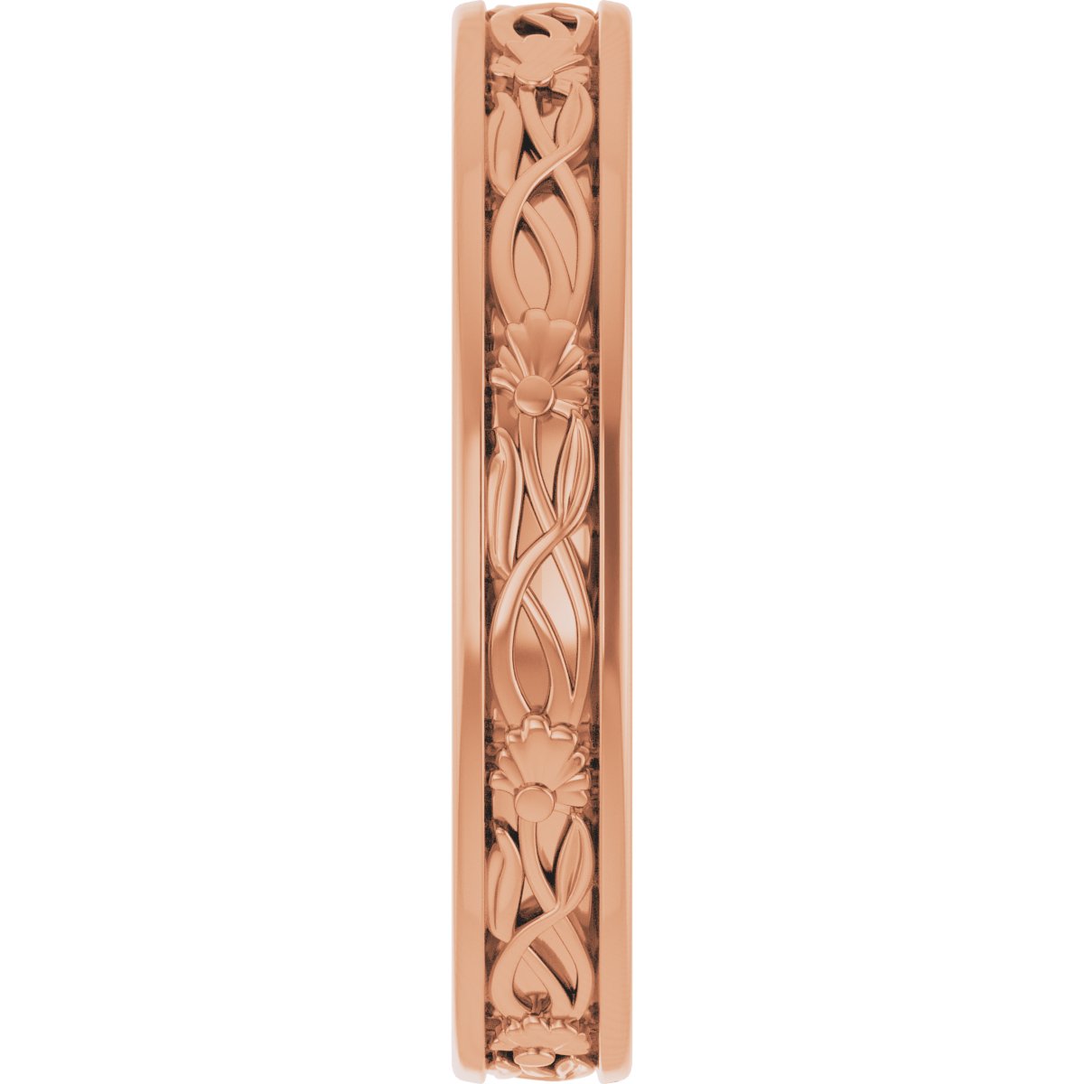 Floral Flat Band with Bead Blast Finish