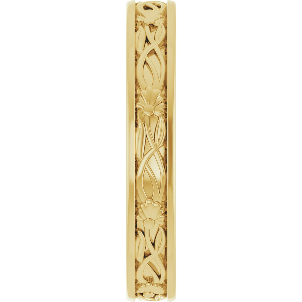 Floral Flat Band with Bead Blast Finish