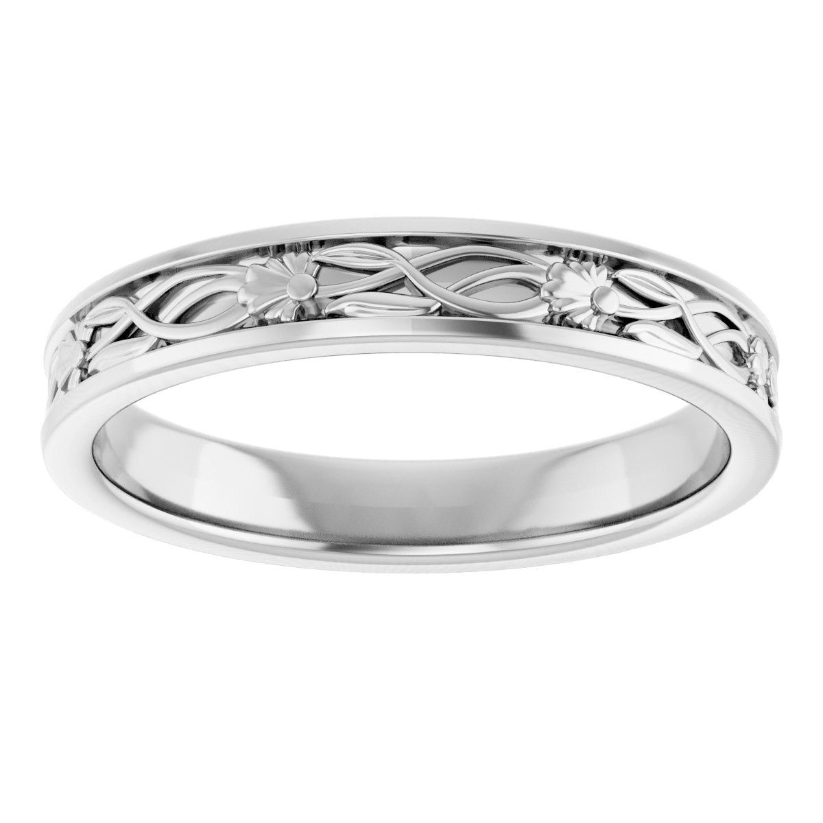 Floral Flat Band with Bead Blast Finish