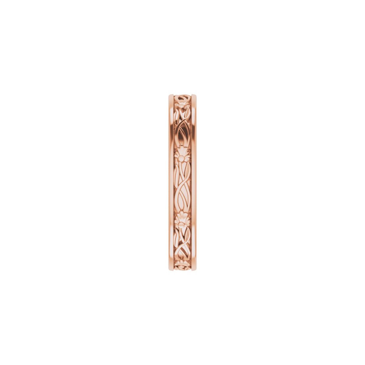 Floral Flat Band with Bead Blast Finish