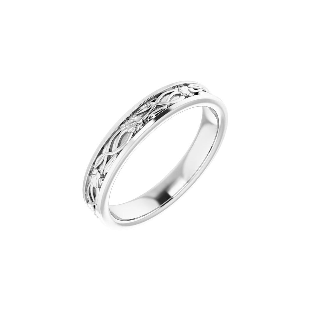 Floral Flat Band with Bead Blast Finish
