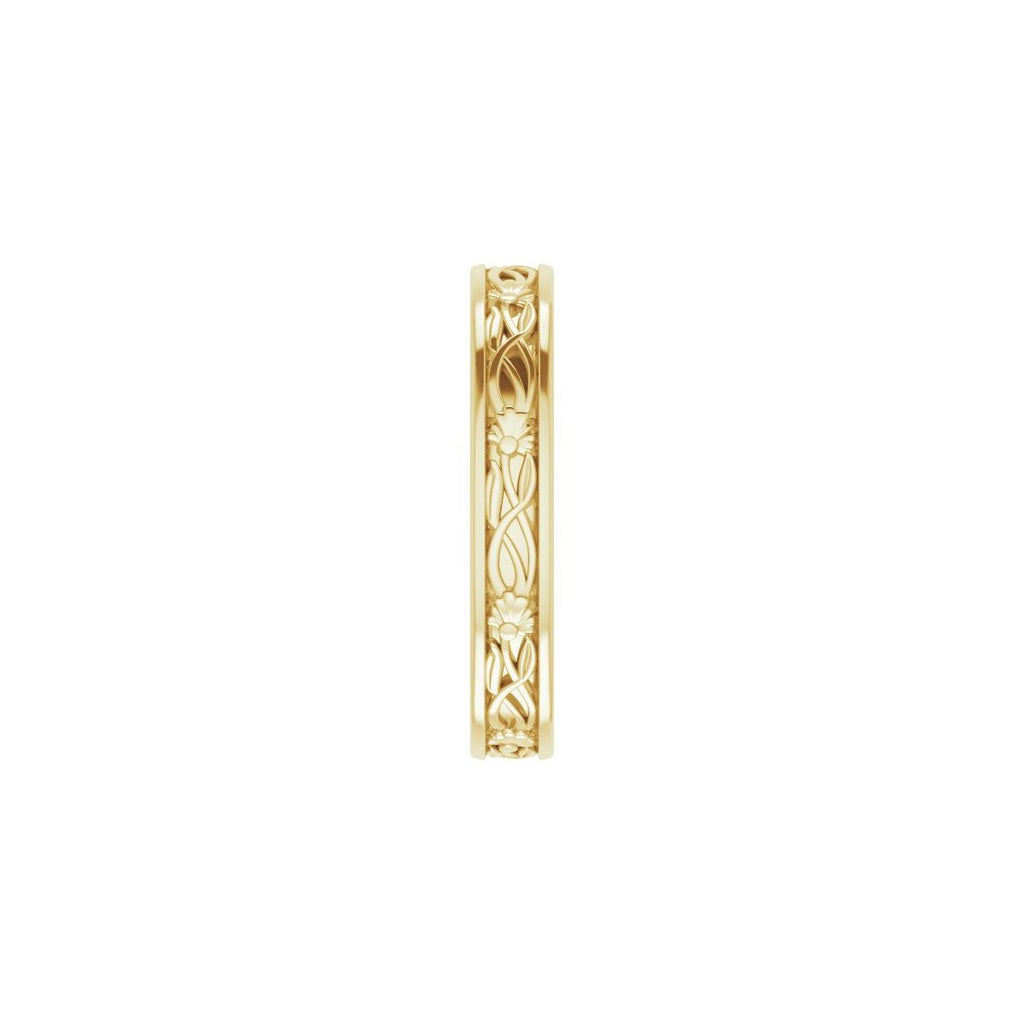 Floral Flat Band with Bead Blast Finish