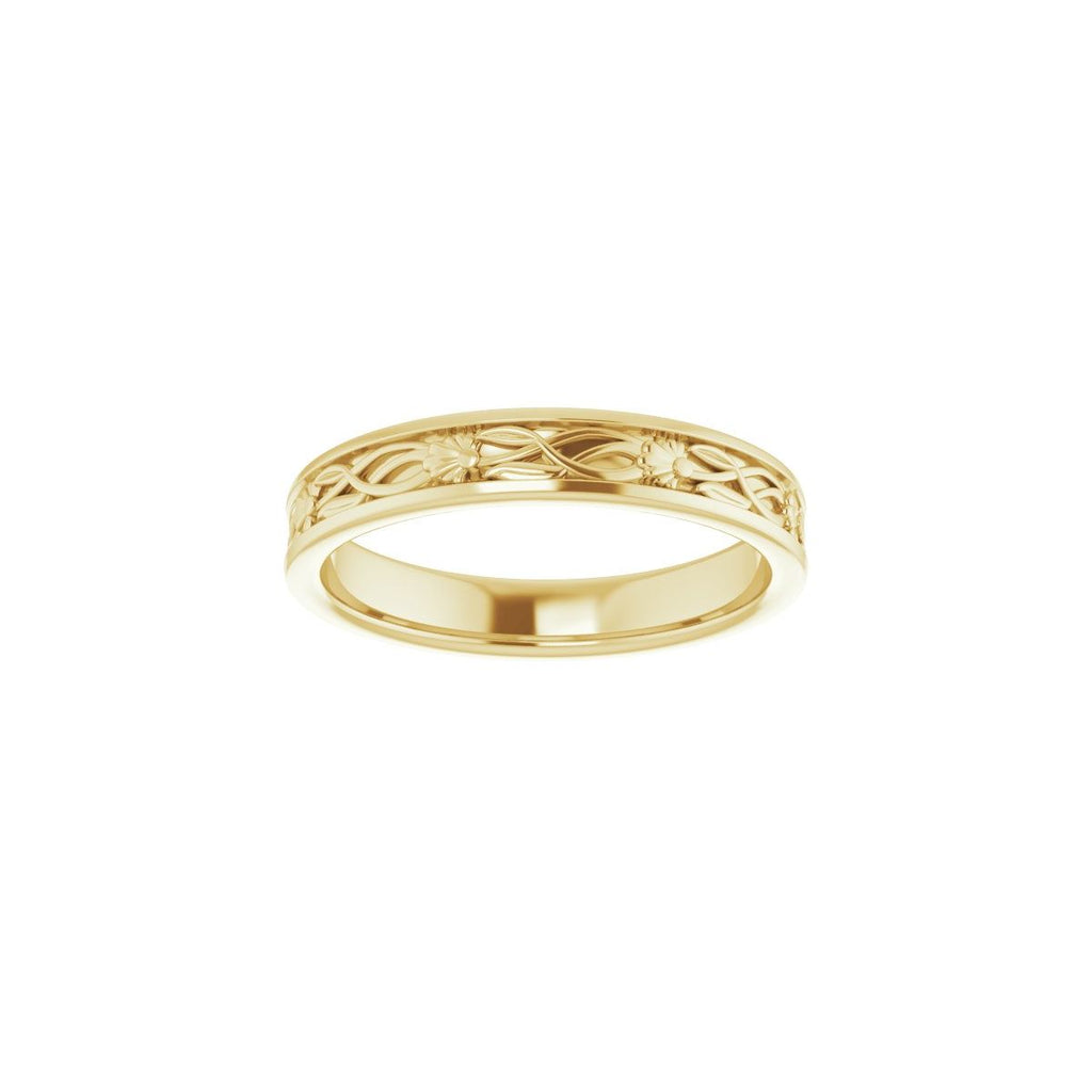 Floral Flat Band with Bead Blast Finish