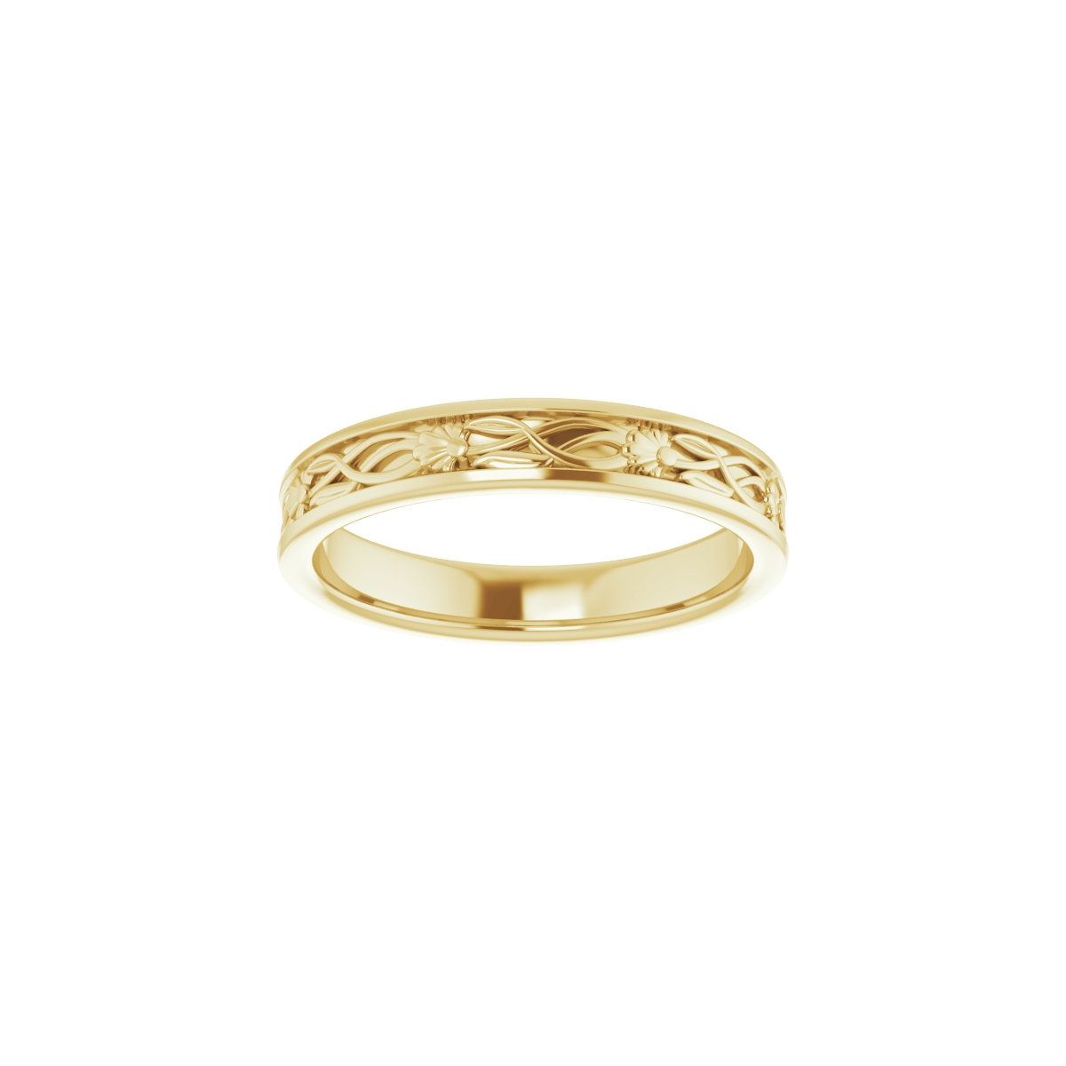 Floral Flat Band with Bead Blast Finish