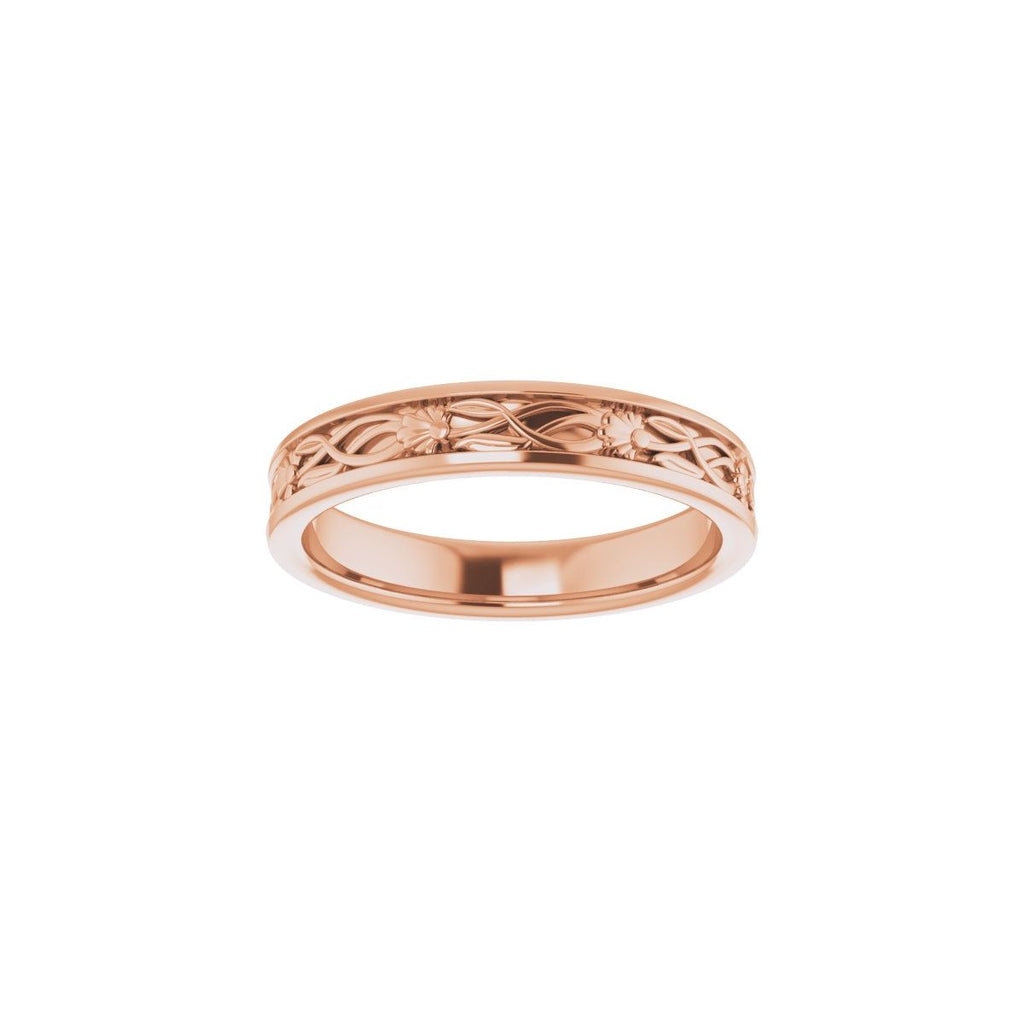 Floral Flat Band with Bead Blast Finish
