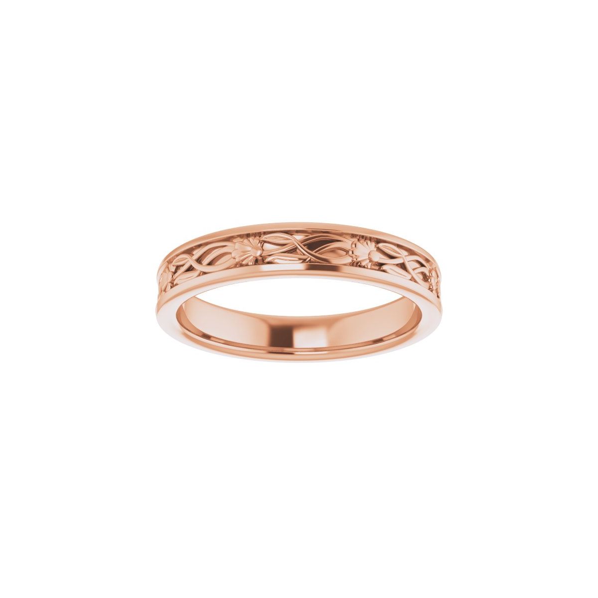 Floral Flat Band with Bead Blast Finish