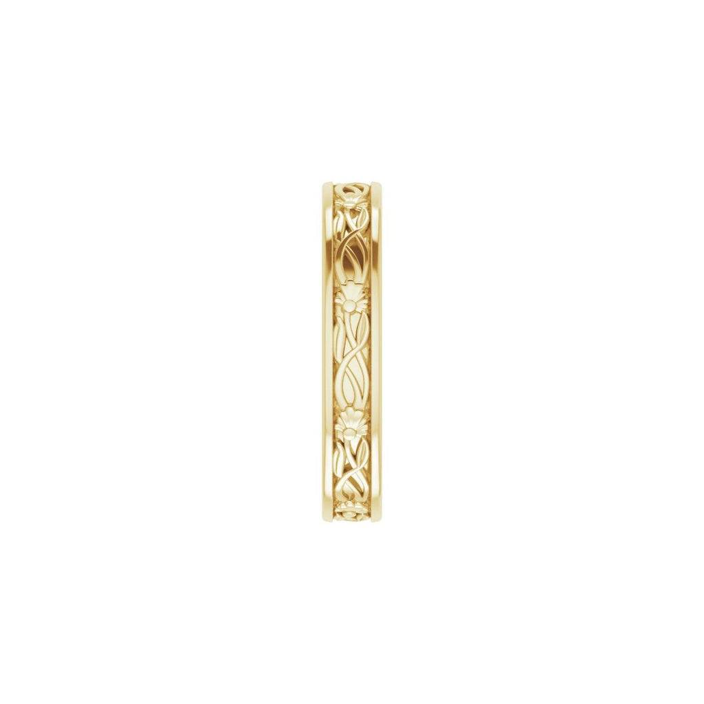 Floral Flat Band with Bead Blast Finish