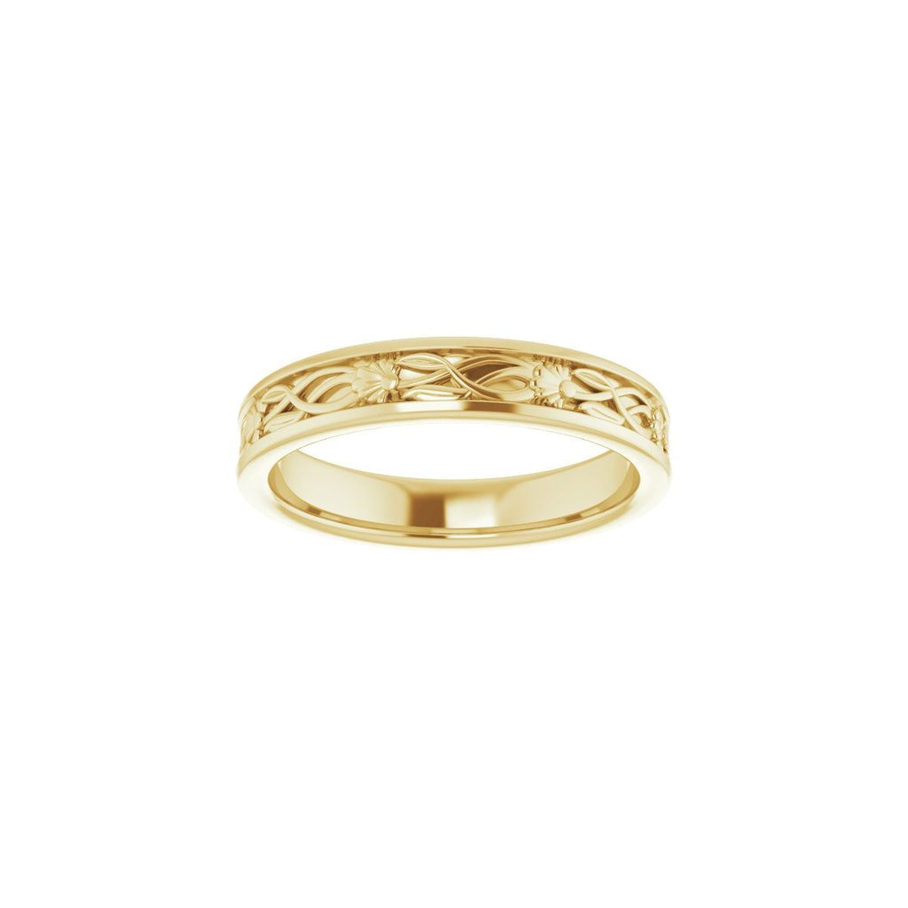 Floral Flat Band with Bead Blast Finish