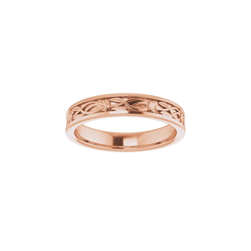 Floral Flat Band with Bead Blast Finish