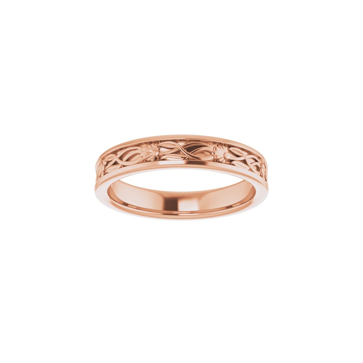 Floral Flat Band with Bead Blast Finish