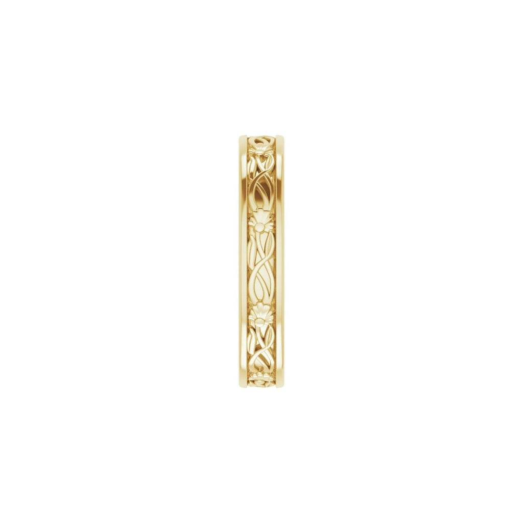 Floral Flat Band with Bead Blast Finish
