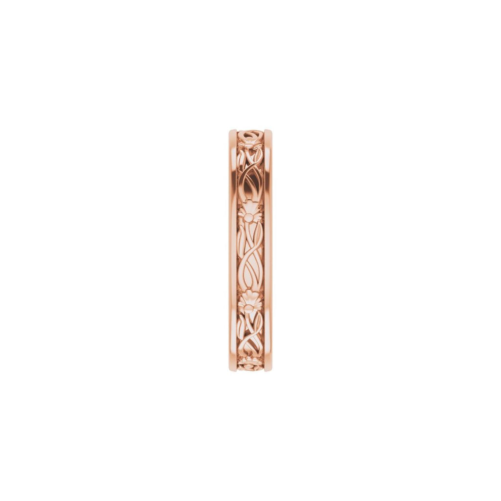 Floral Flat Band with Bead Blast Finish