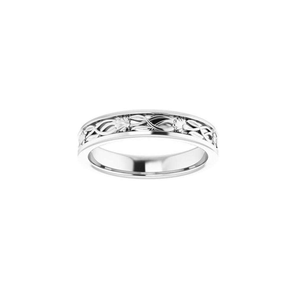 Floral Flat Band with Bead Blast Finish