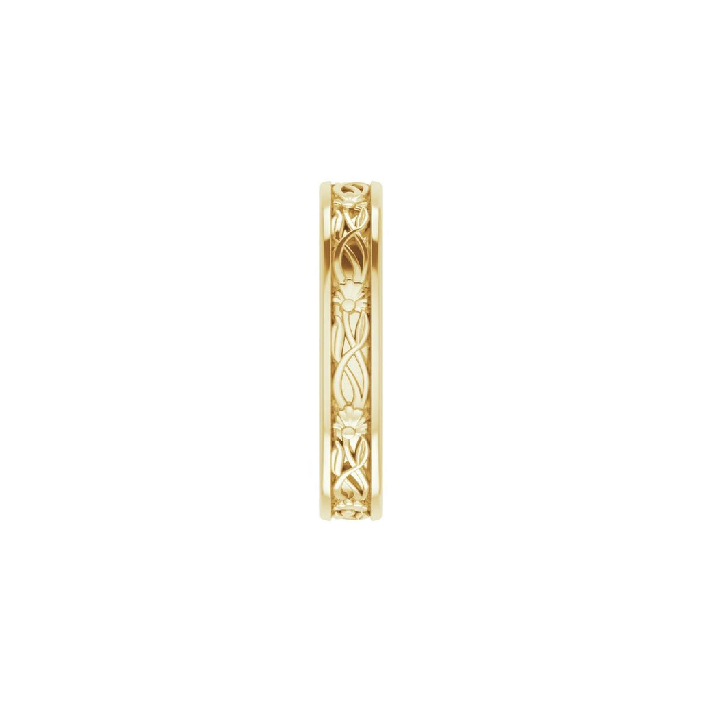 Floral Flat Band with Bead Blast Finish