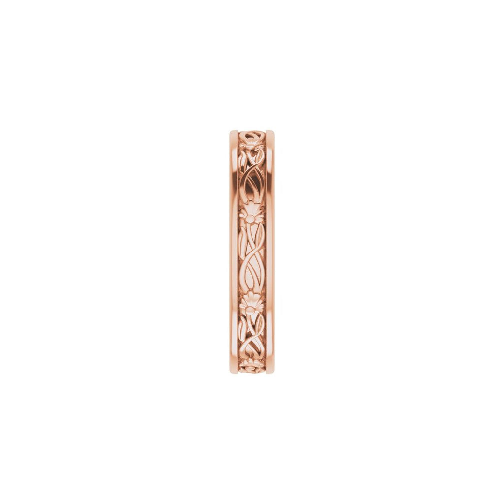 Floral Flat Band with Bead Blast Finish