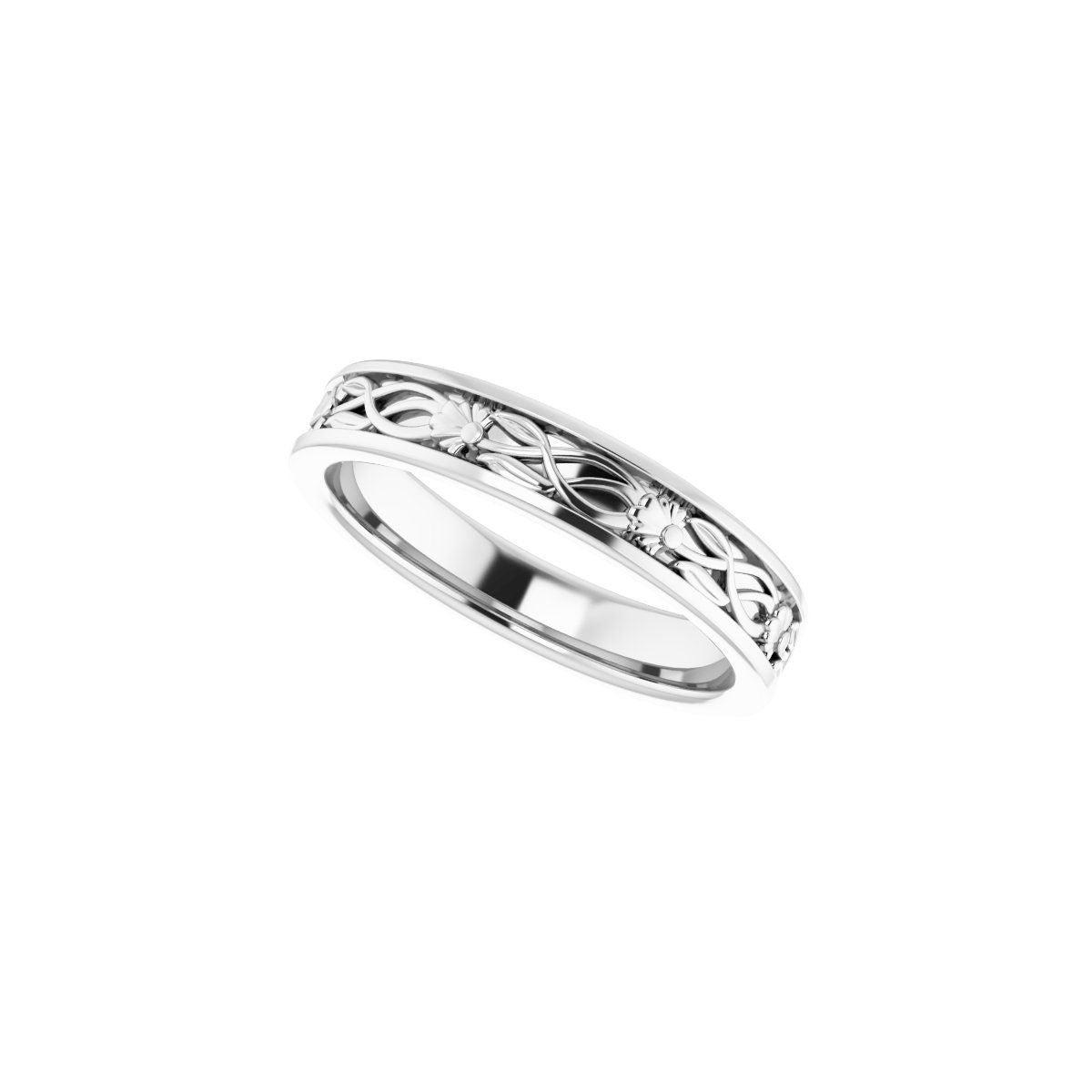 Floral Flat Band with Bead Blast Finish