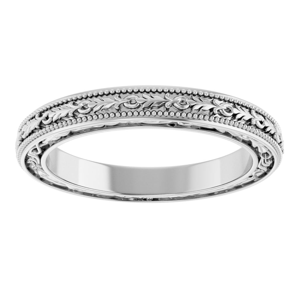 Milgrain Floral Flat Band