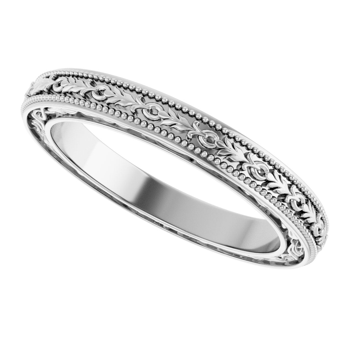 Milgrain Floral Flat Band