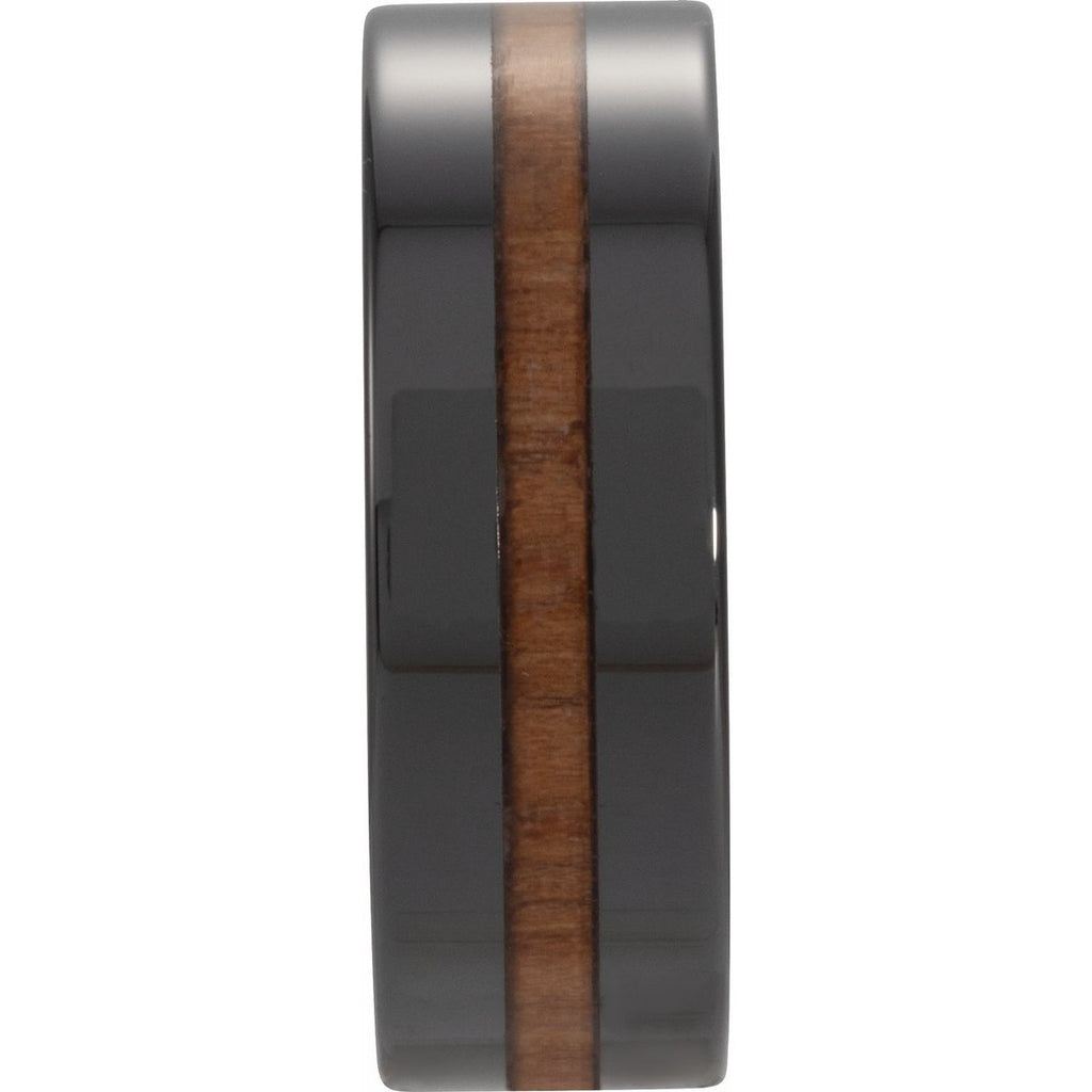 Hickory Wood Inlay Comfort-Fit Flat Band