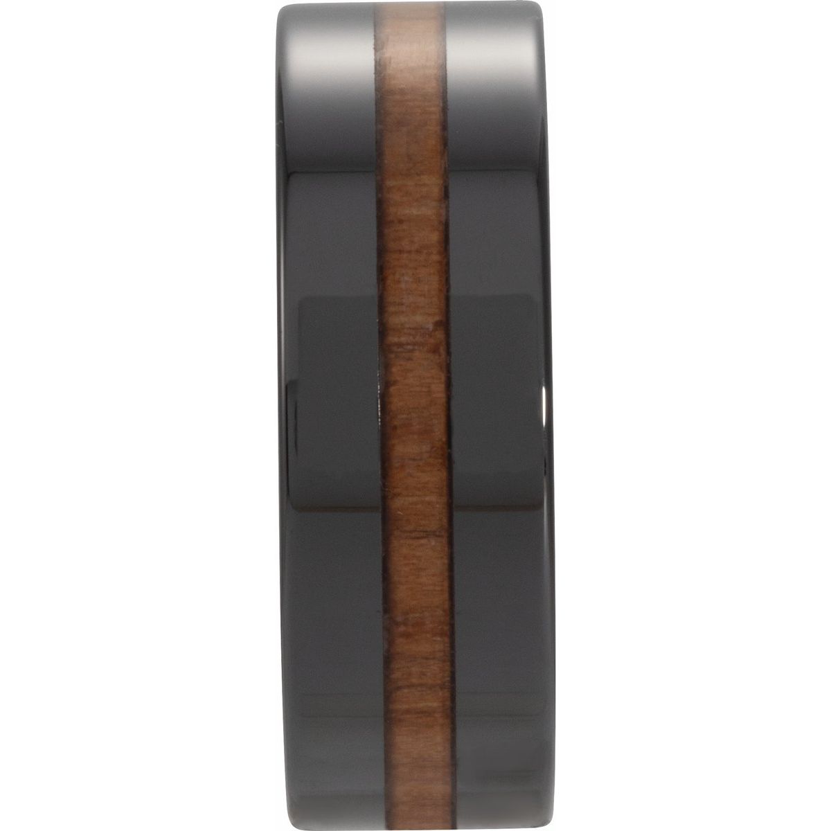 Hickory Wood Inlay Comfort-Fit Flat Band