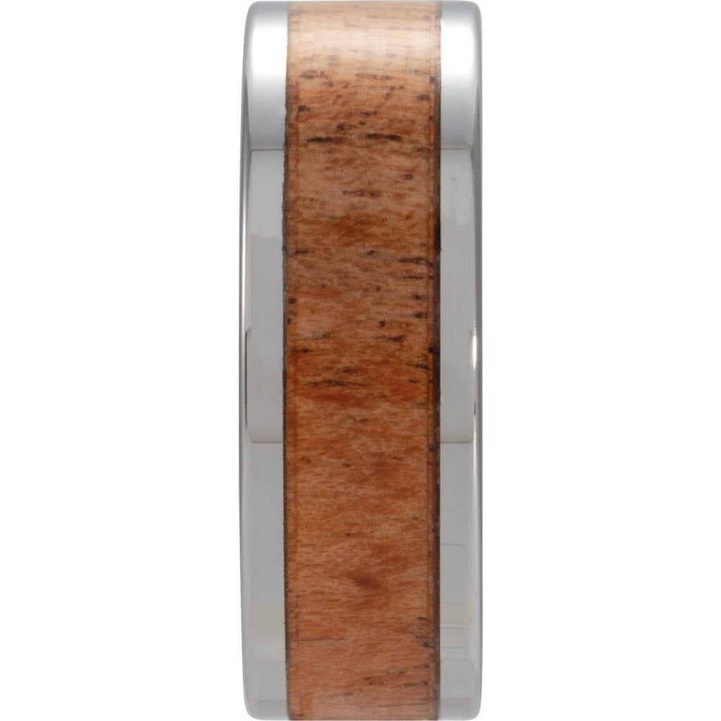 Mesquite Wood Inlay Comfort-Fit Flat Band