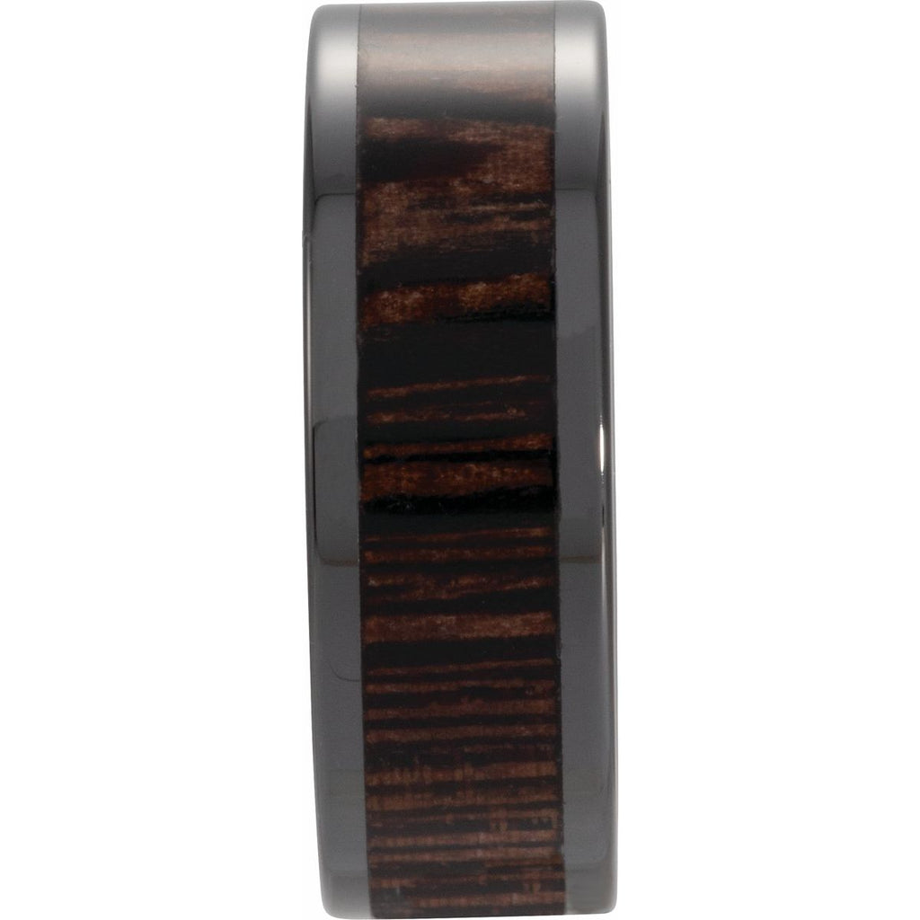 Wenge Wood Inlay Comfort-Fit Flat Band
