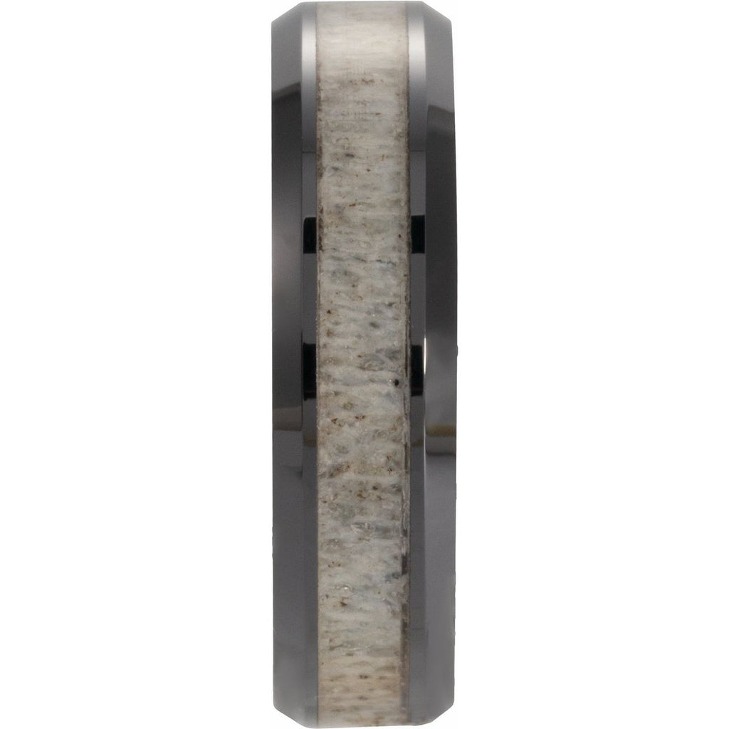 Beveled-Edge Antler Wood Inlay Comfort-Fit Band
