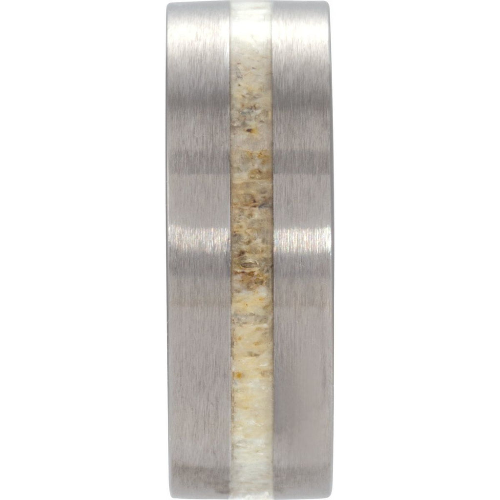 Antler Wood Inlay Comfort-Fit Flat Band with Satin Finish