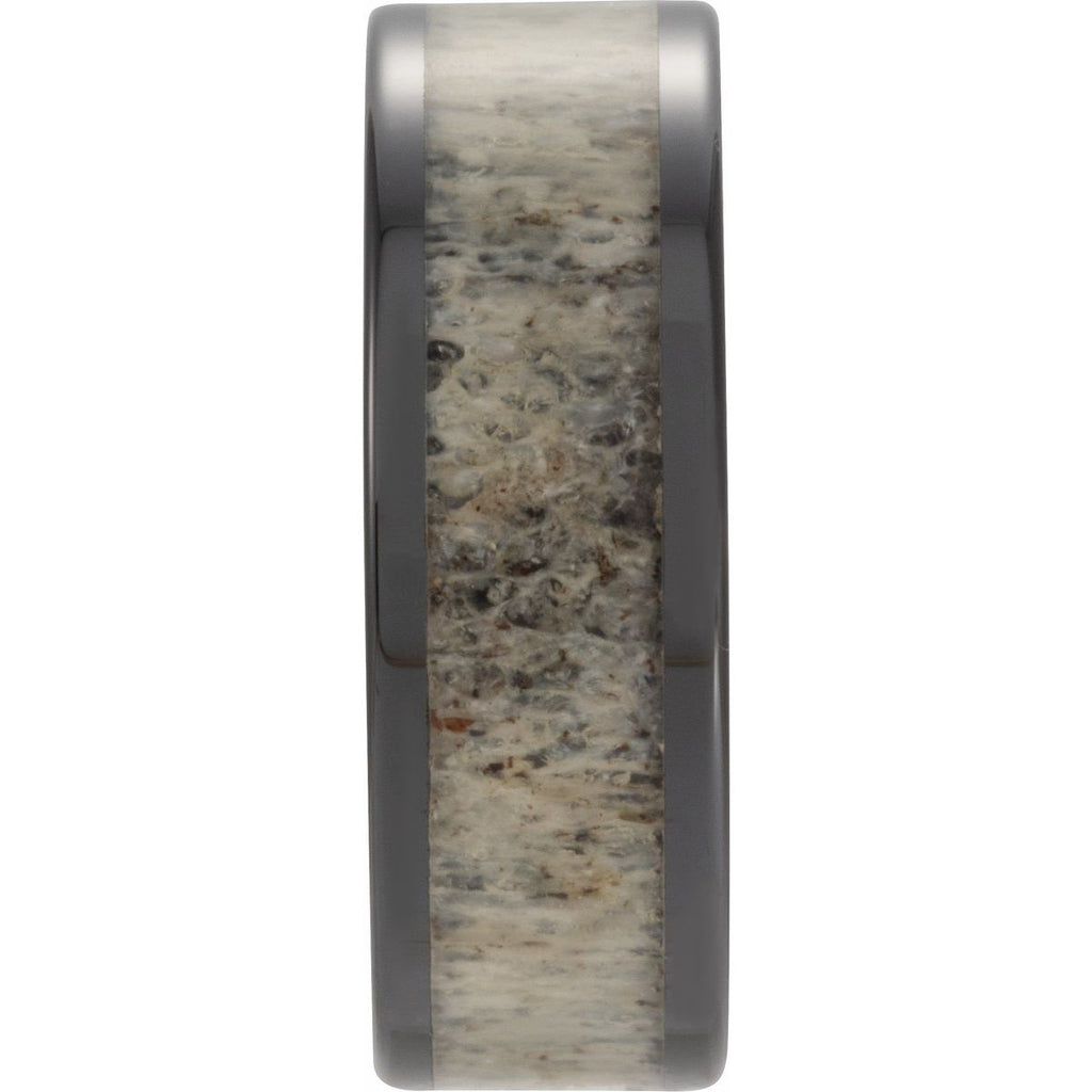 Antler Wood Inlay Comfort-Fit Flat Band