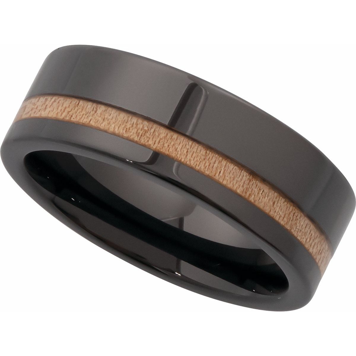 Cypress Wood Inlay Comfort-Fit Flat Band