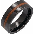Hickory Wood Inlay Comfort-Fit Flat Band
