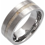 Antler Wood Inlay Comfort-Fit Flat Band with Satin Finish