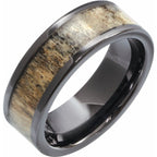 Antler Wood Inlay Comfort-Fit Flat Band