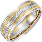 Stepped-Edge Milgrain Grooved Comfort-Fit Half Round Band with Satin Finish
