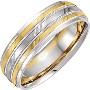 Stepped-Edge Milgrain Grooved Comfort-Fit Half Round Band with Satin Finish