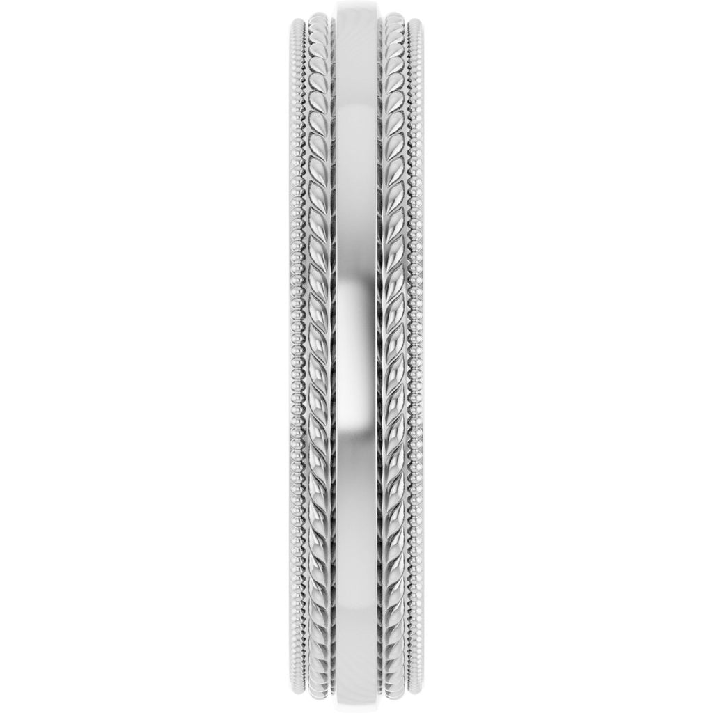 Rope & Milgrain Stepped-Edge Comfort-Fit Half Round Band