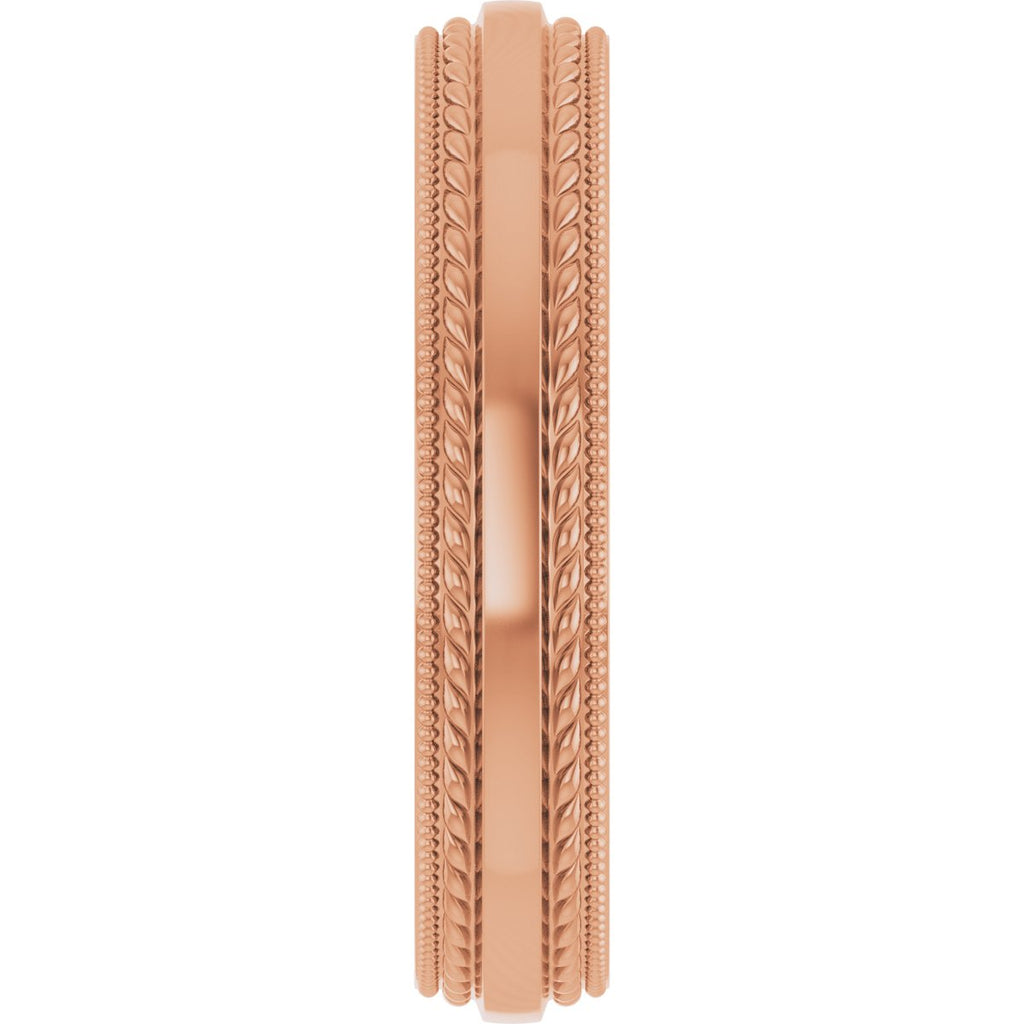 Rope & Milgrain Stepped-Edge Comfort-Fit Half Round Band