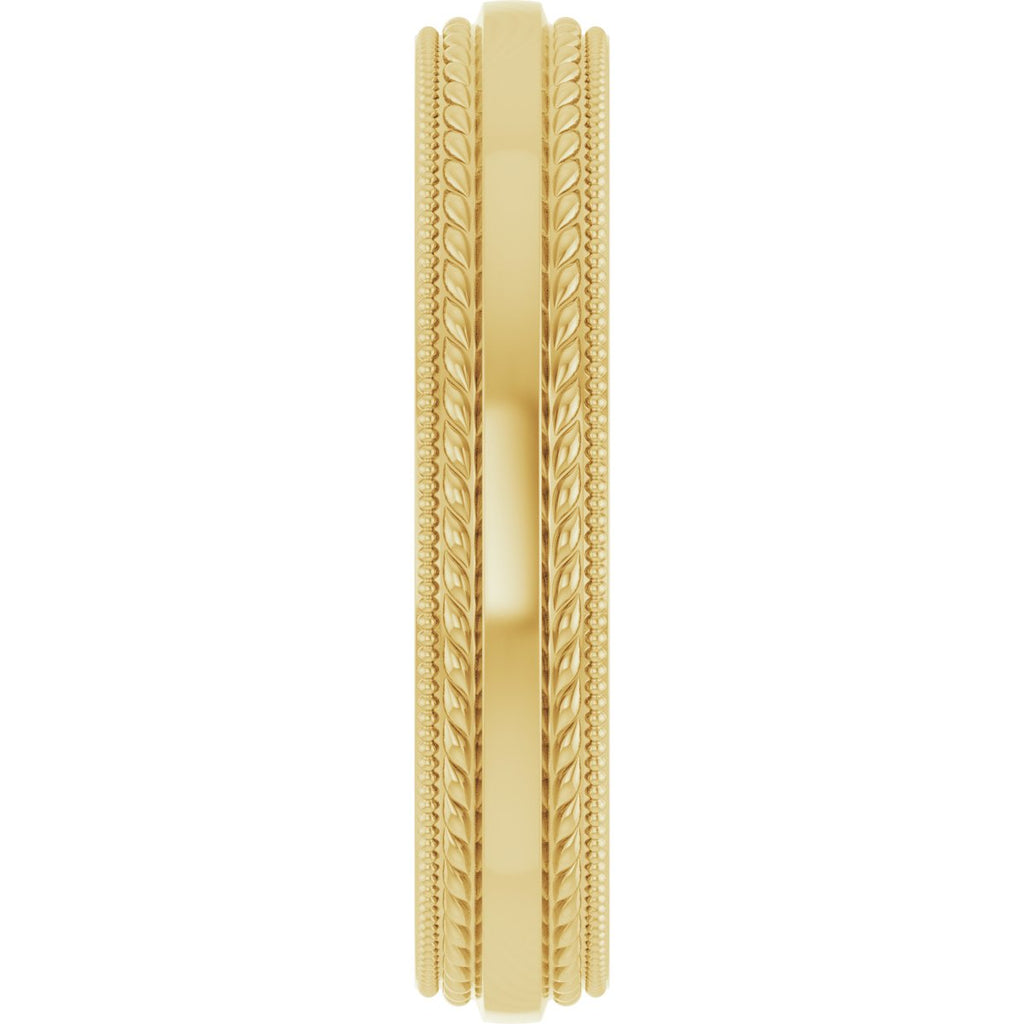 Rope & Milgrain Stepped-Edge Comfort-Fit Half Round Band