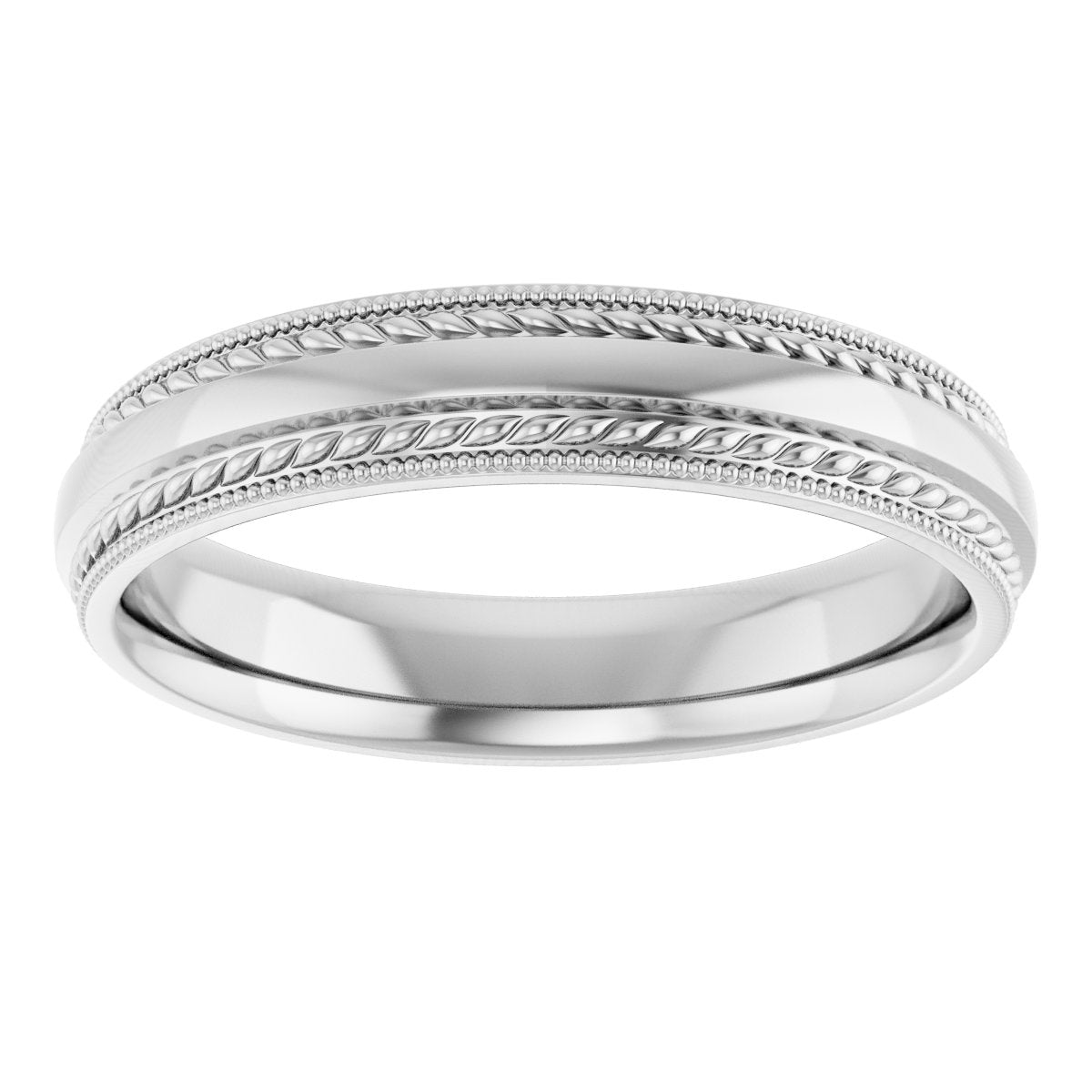 Rope & Milgrain Stepped-Edge Comfort-Fit Half Round Band