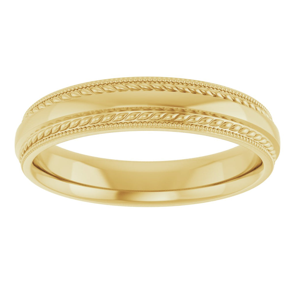 Rope & Milgrain Stepped-Edge Comfort-Fit Half Round Band