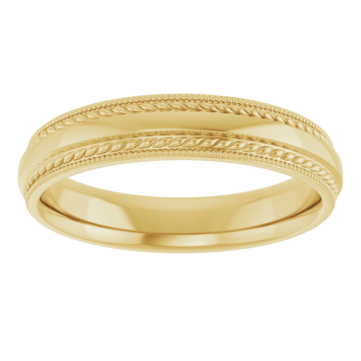 Rope & Milgrain Stepped-Edge Comfort-Fit Half Round Band