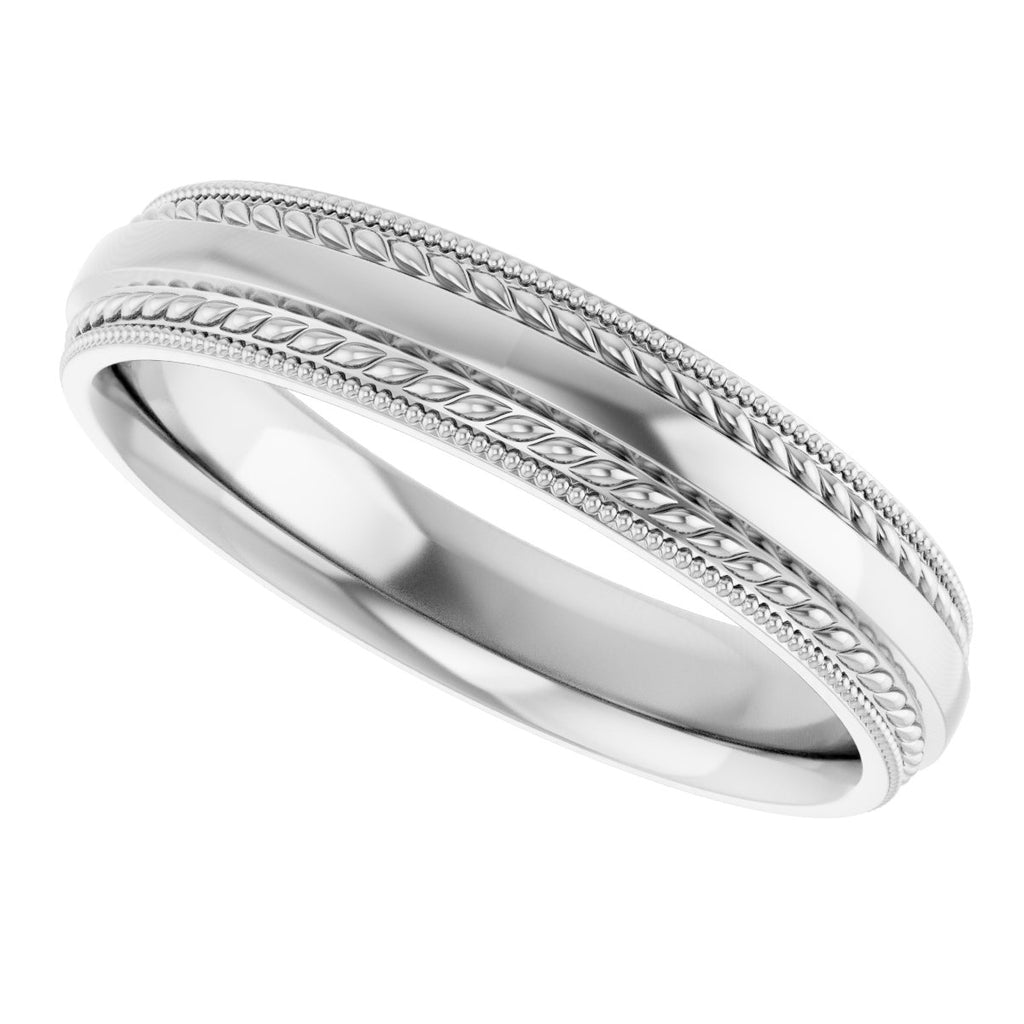 Rope & Milgrain Stepped-Edge Comfort-Fit Half Round Band