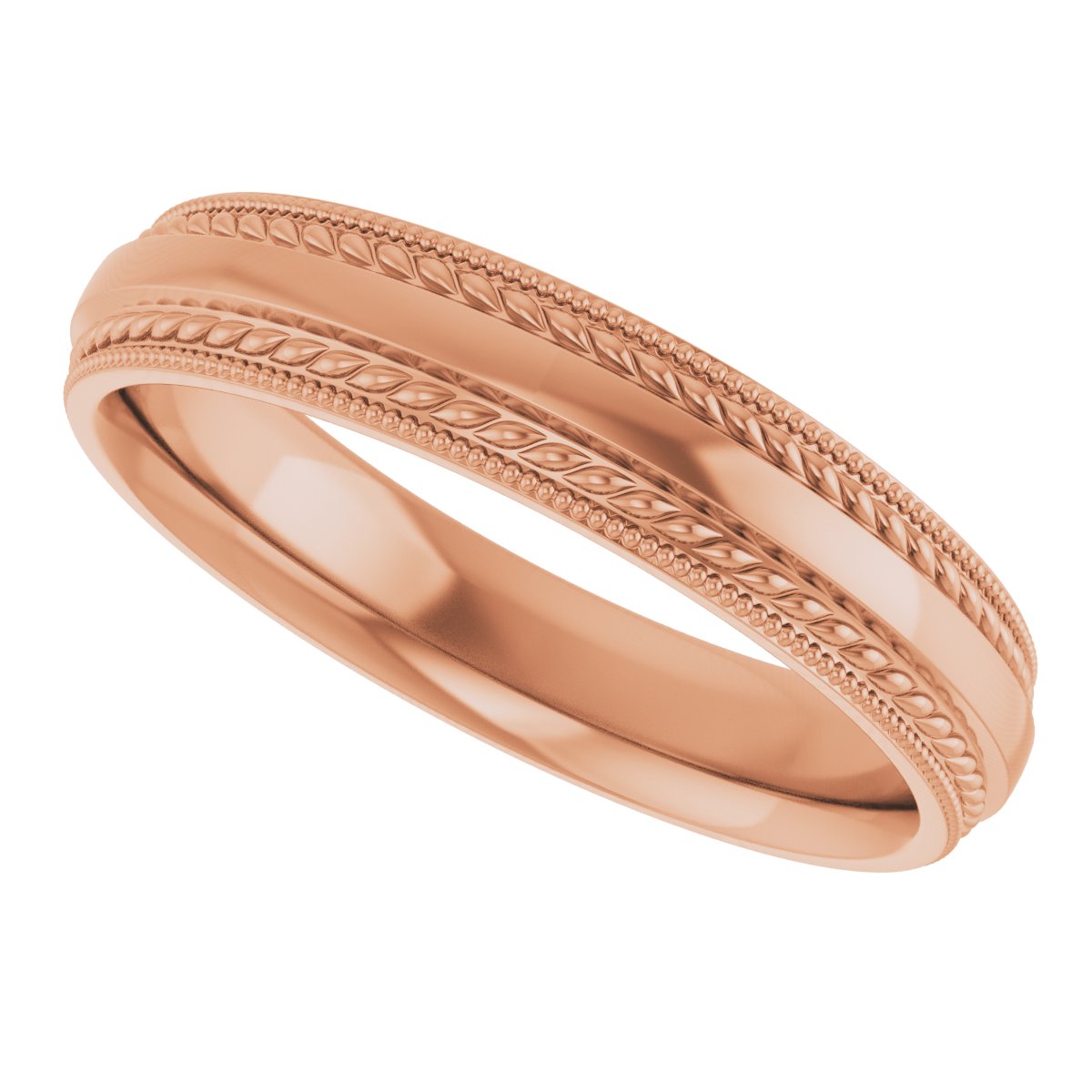 Rope & Milgrain Stepped-Edge Comfort-Fit Half Round Band