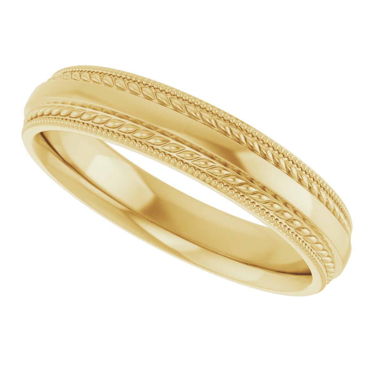 Rope & Milgrain Stepped-Edge Comfort-Fit Half Round Band