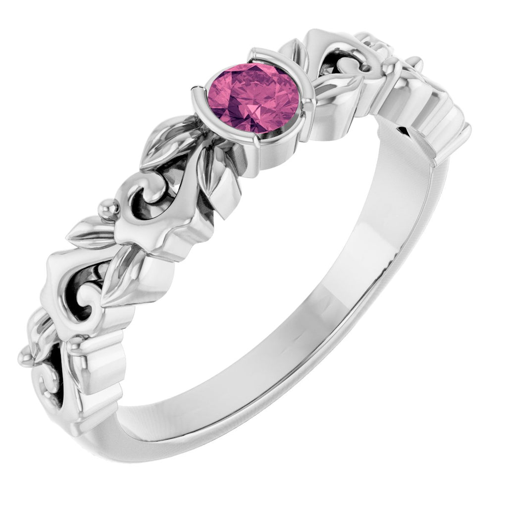 Half Bezel Floral Ring