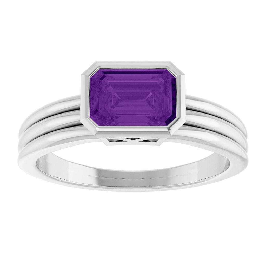 Bezel-Set Grooved Solitaire Ring