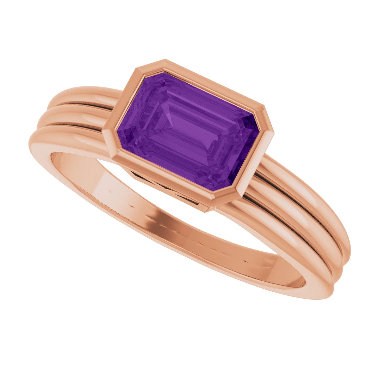 Bezel-Set Grooved Solitaire Ring
