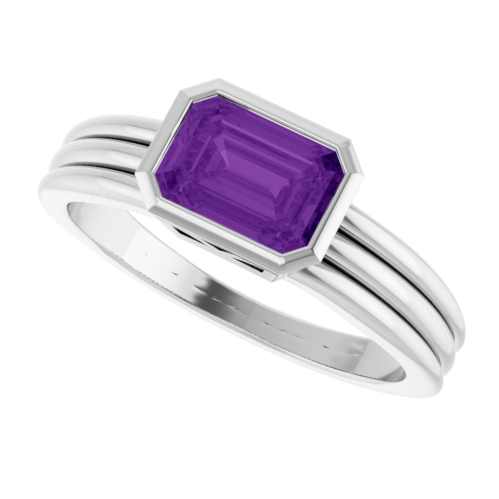 Bezel-Set Grooved Solitaire Ring